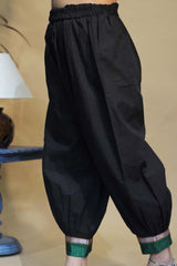 Ratnavali | Harem Pants | Midnight Black with Green Khunn