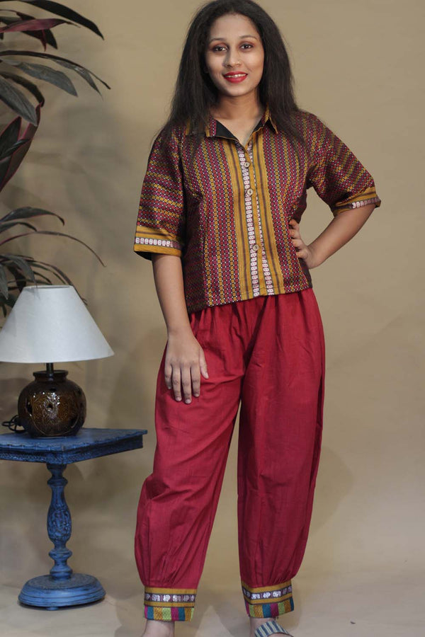 Ratnavali | Harem Pants | Crimson with Multicolour Khunn