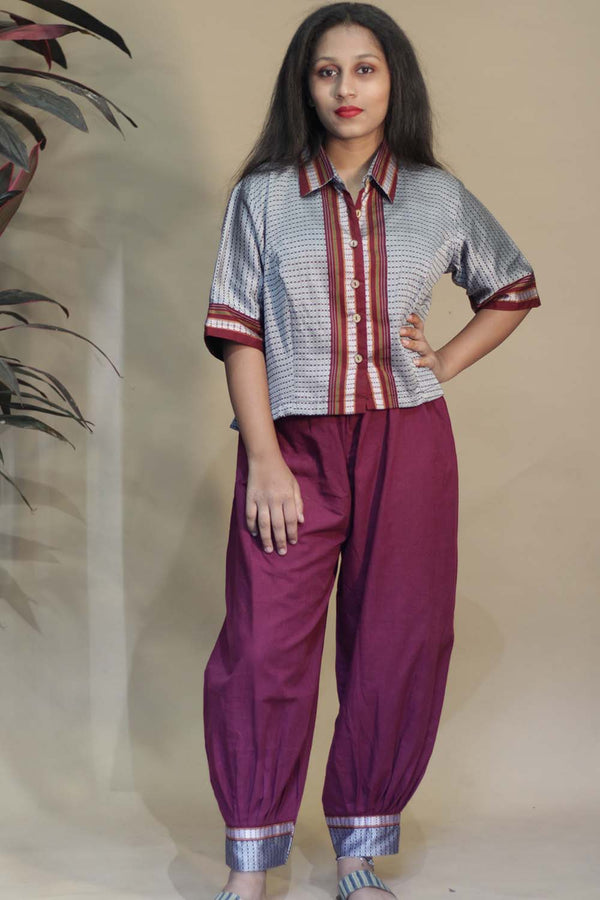 Ratnavali | Harem Pants | Magenta with Pearl Grey Khunn