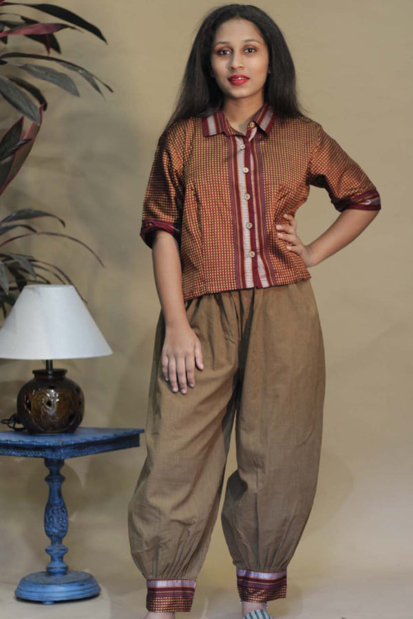 Ratnavali | Harem Pants | Tan Brown with Chocolate Khunn