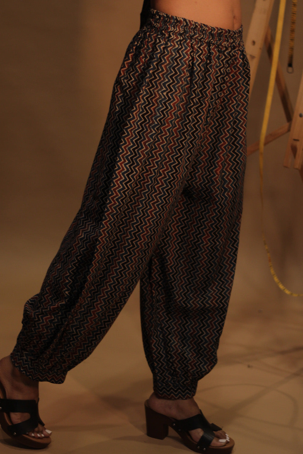 Suhaira | Harem Pants | Blue Red Chevron Ajrakh
