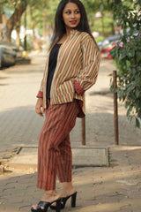 Dohra | Reversible  Jacket | Ajrakh Rust Kairi / Bagru Beige Stripes