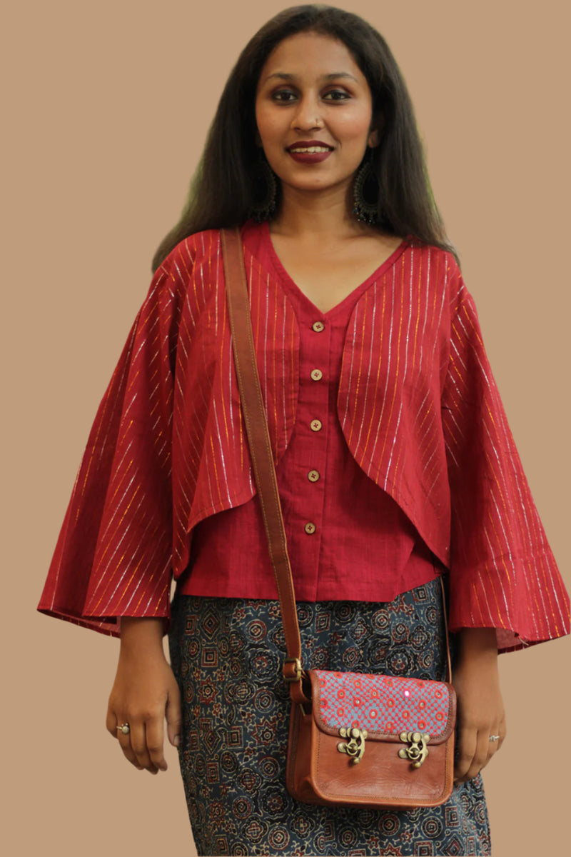 Tunisa | Short Shrug | Rouge Zari stripes