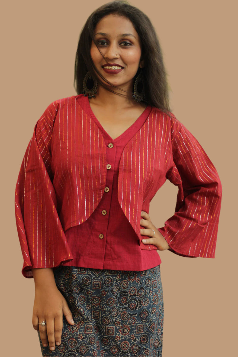 Tunisa | Short Shrug | Rouge Zari stripes