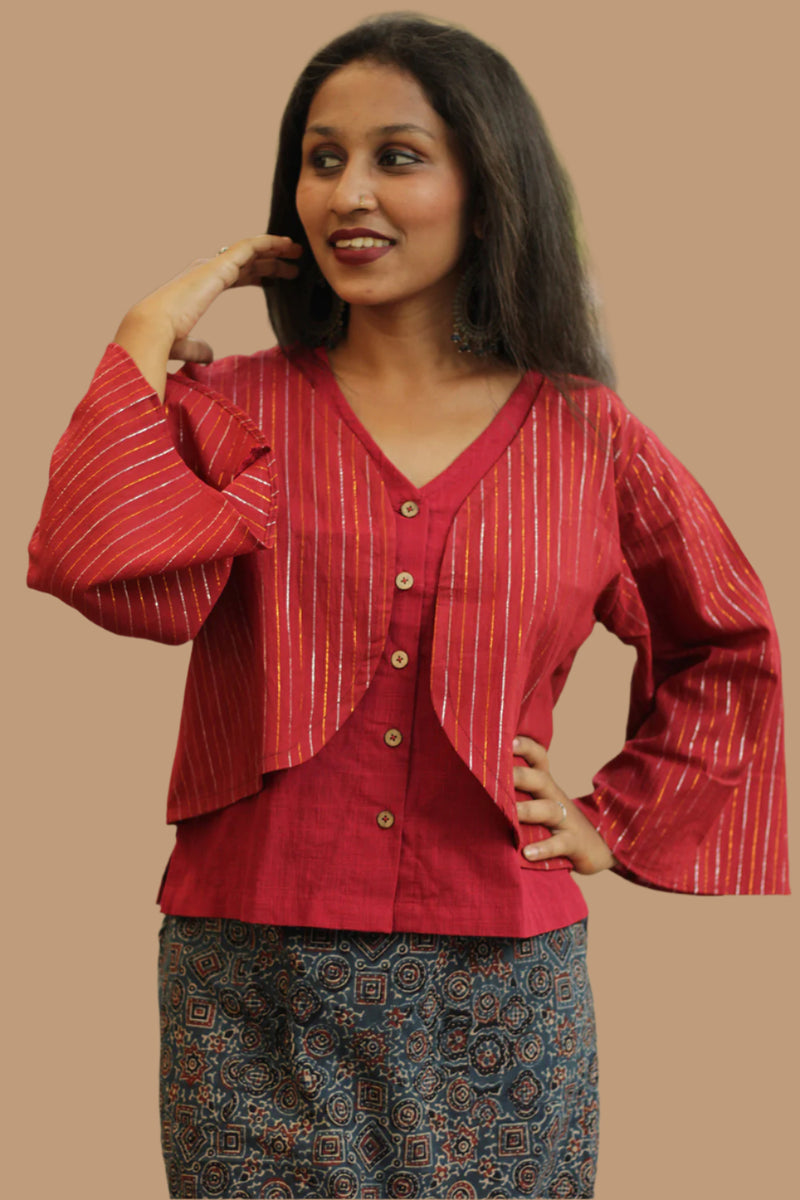 Tunisa | Short Shrug | Rouge Zari stripes