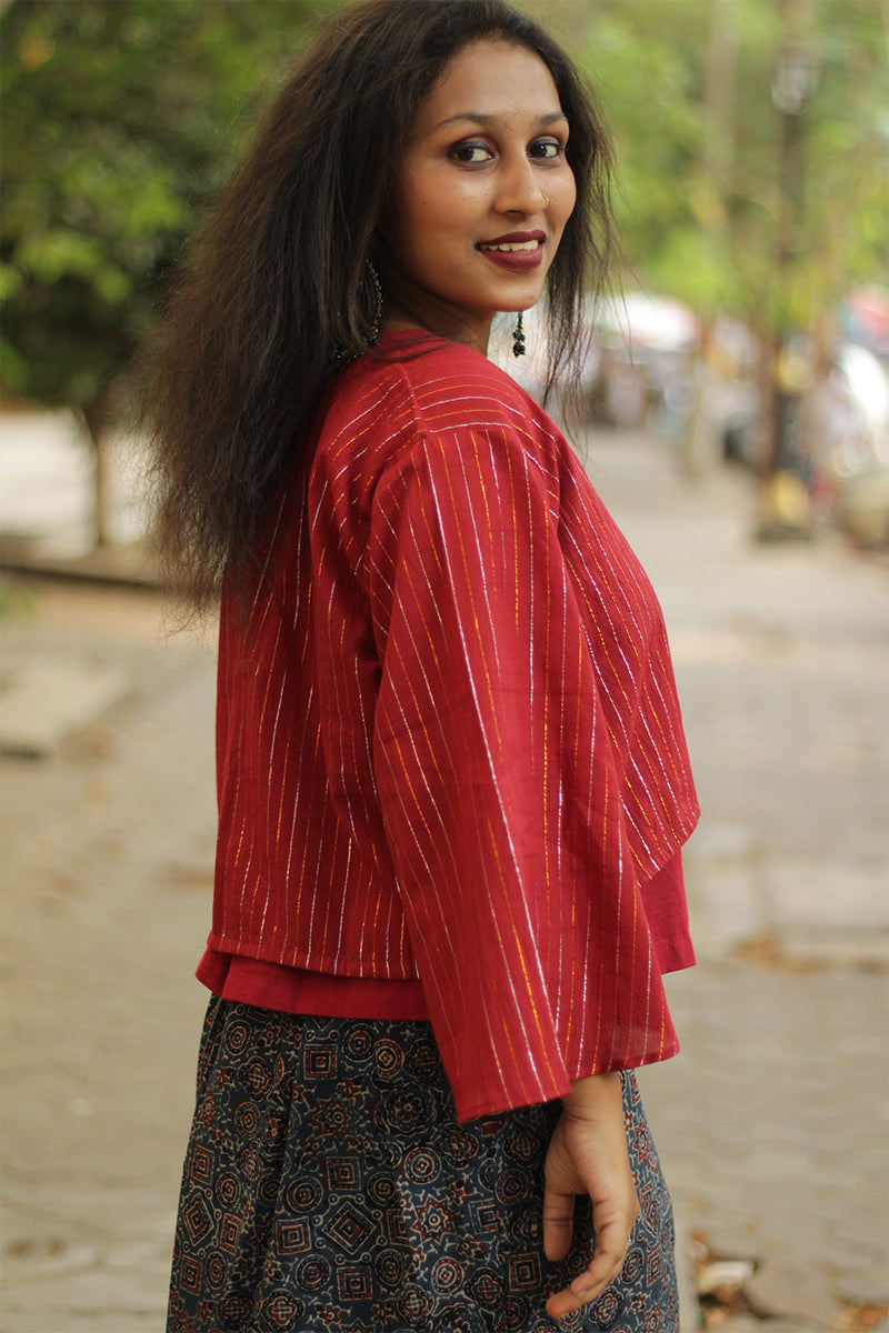 Tunisa | Short Shrug | Rouge Zari stripes