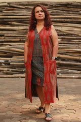 Dohra | Reversible Jacket | Rust Cypress /  Green Floral Ajrakh