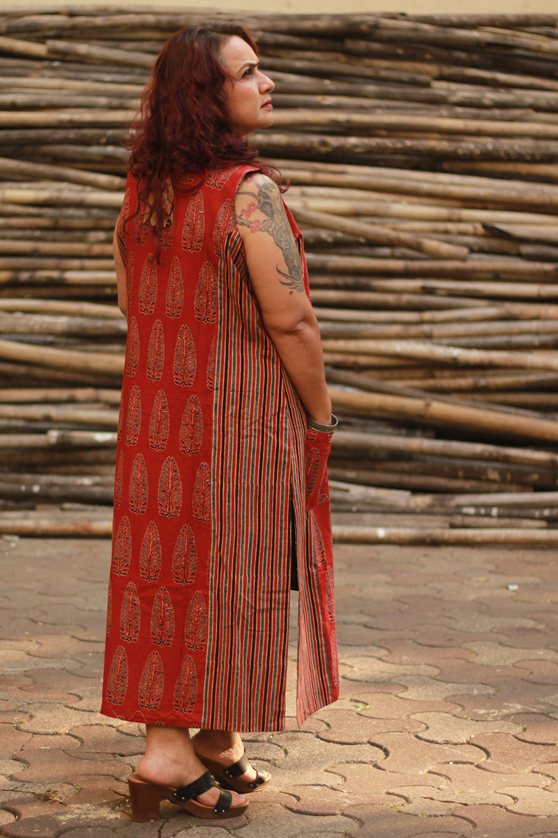 Dohra | Reversible Jacket | Rust Cypress /  Green Floral Ajrakh