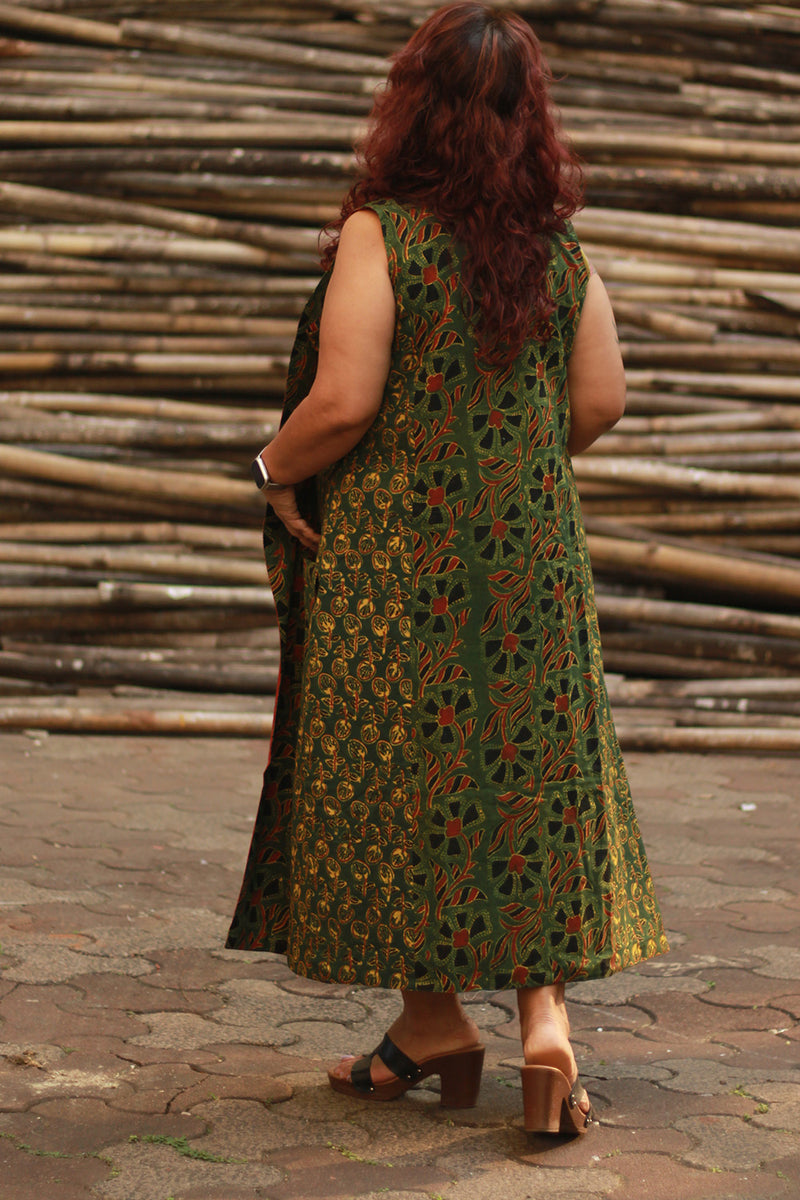 Dohra | Reversible Jacket | Rust Cypress /  Green Floral Ajrakh