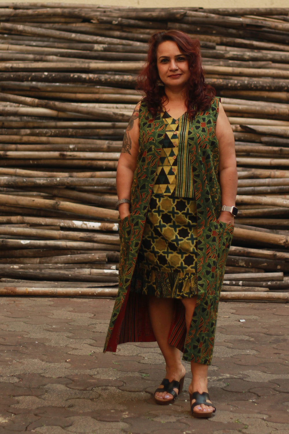 Manchali | Short Skirt | Green Ajrakh Shatkon