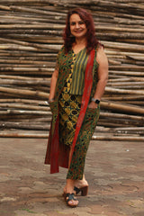 Dohra | Reversible Jacket | Rust Cypress /  Green Floral Ajrakh