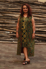 Dohra | Reversible Jacket | Rust Cypress /  Green Floral Ajrakh