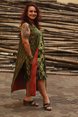 Dohra | Reversible Jacket | Rust Cypress /  Green Floral Ajrakh