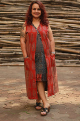 Dohra | Reversible Jacket | Rust Cypress /  Green Floral Ajrakh