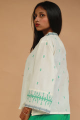 Raahat | Summer Jacket | Jamdani | White with Green