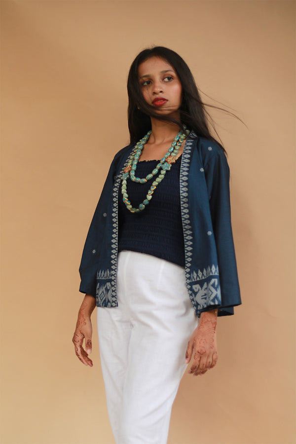 Raahat | Summer Jacket | Jamdani | Deep Blue