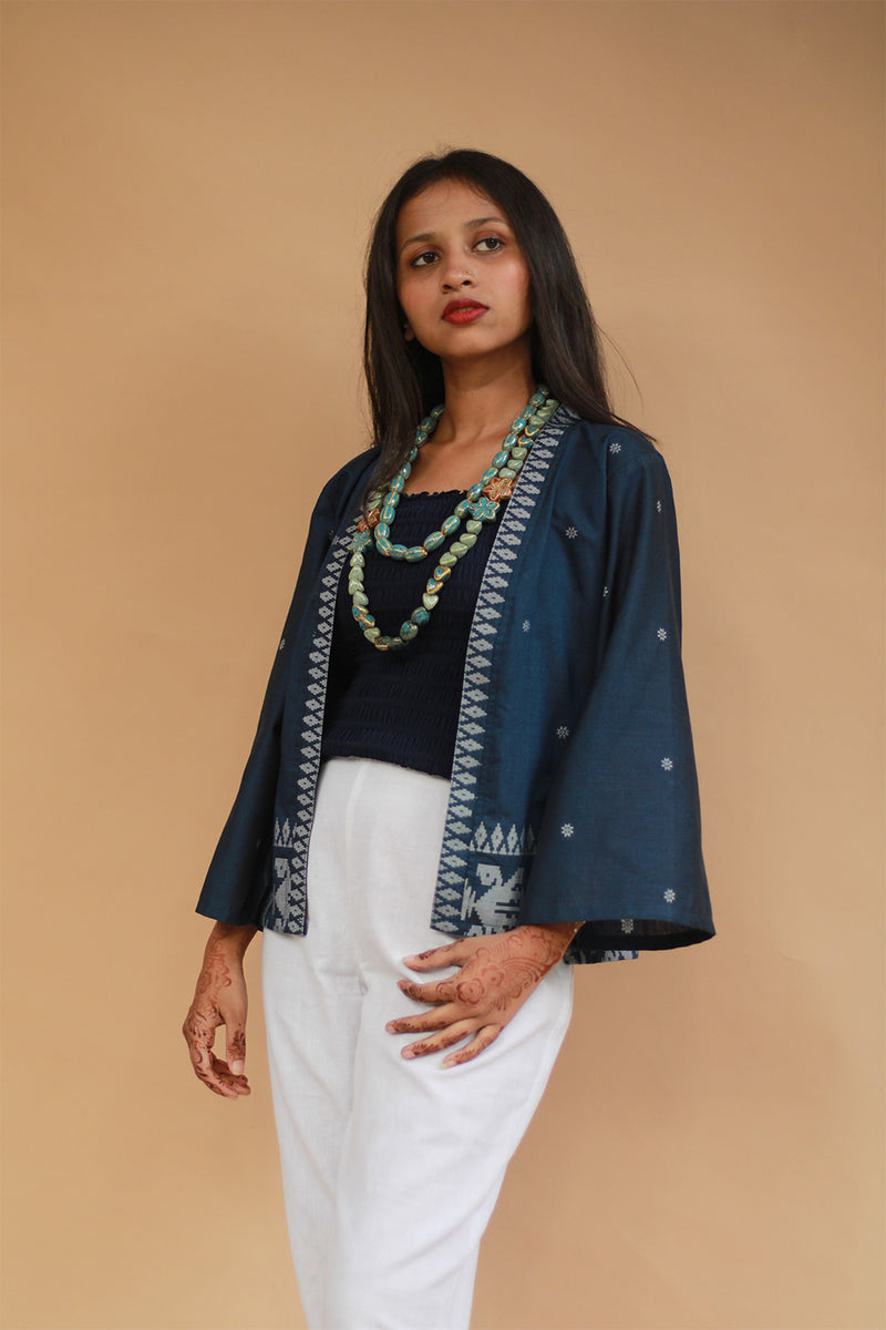 Raahat | Summer Jacket | Jamdani | Deep Blue
