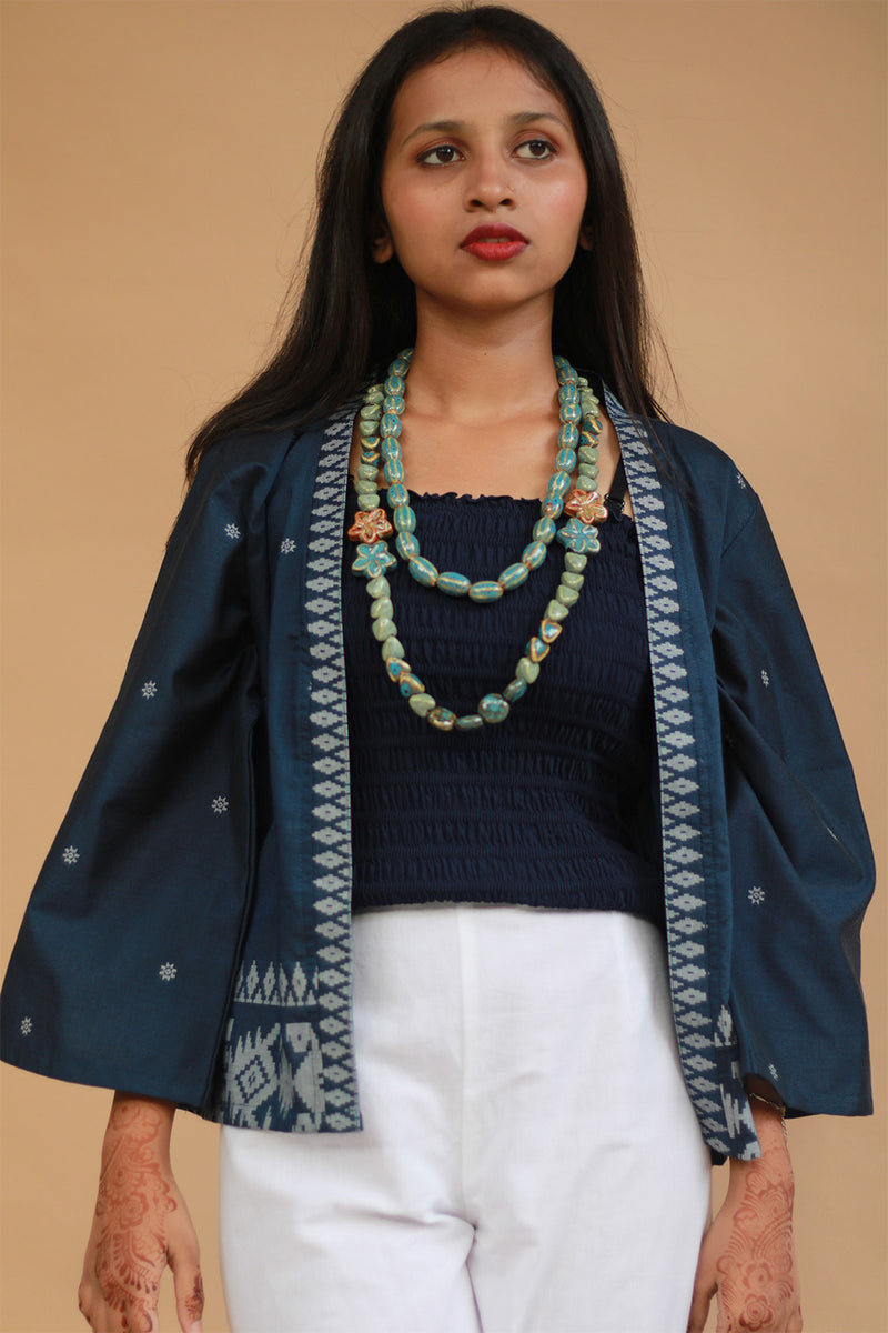 Raahat | Summer Jacket | Jamdani | Deep Blue