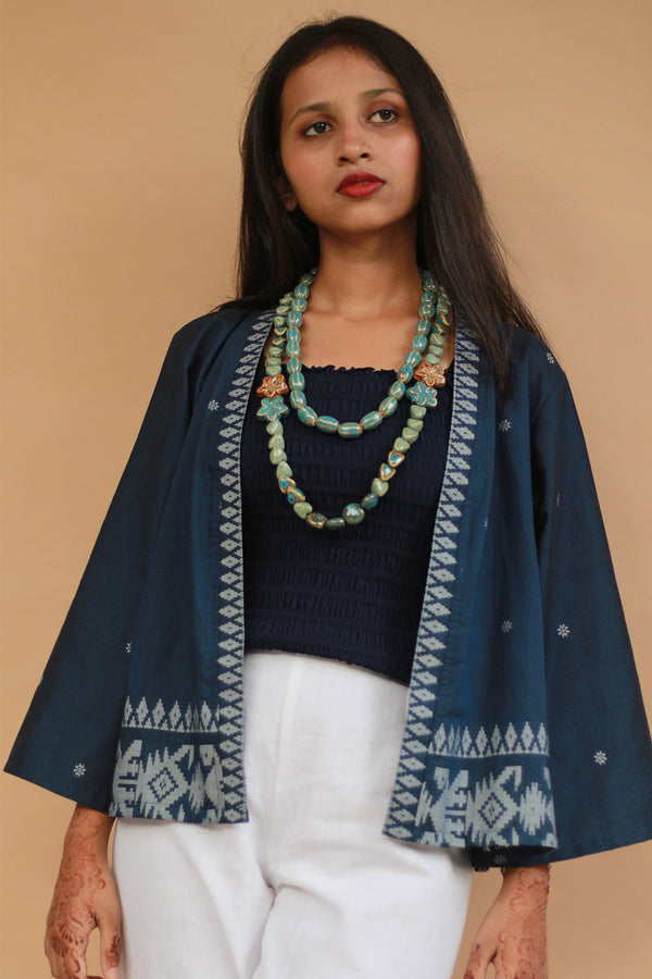 Raahat | Summer Jacket | Jamdani | Deep Blue