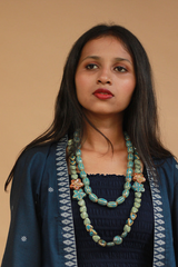 Necklace | Ceramic Beads | Floral Turquoise
