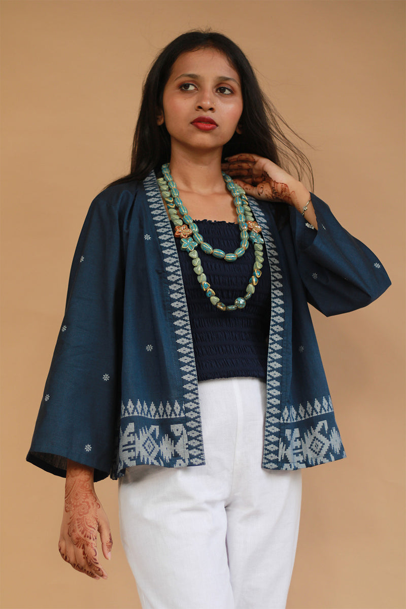 Raahat | Summer Jacket | Jamdani | Deep Blue