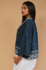 Raahat | Summer Jacket | Jamdani | Deep Blue