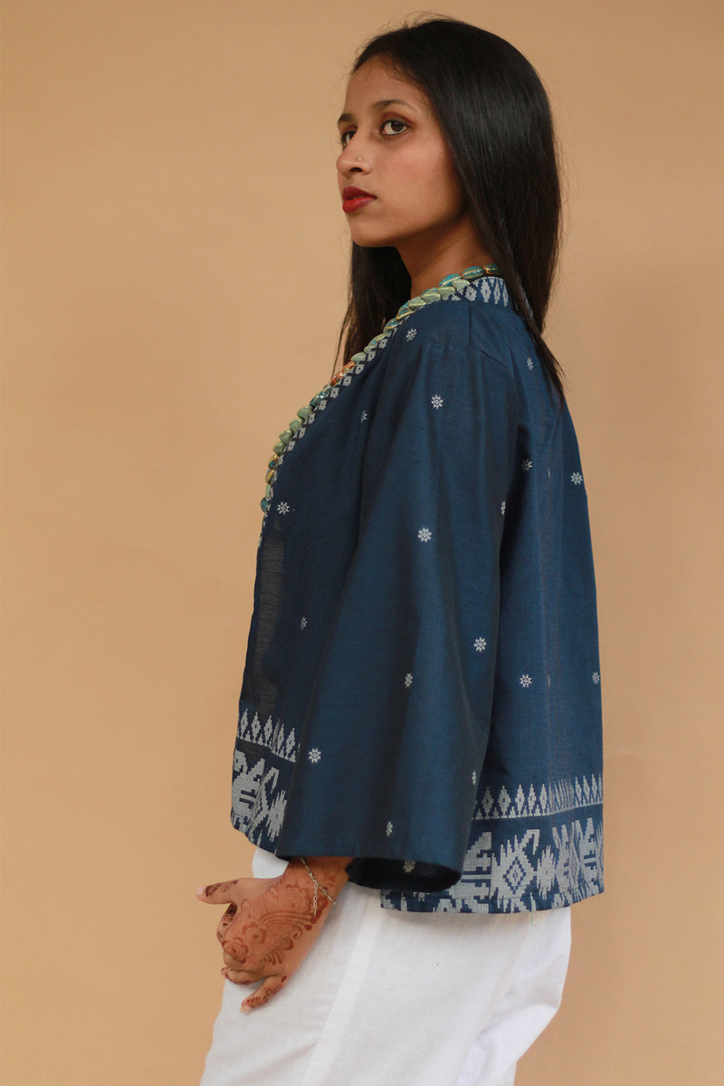 Raahat | Summer Jacket | Jamdani | Deep Blue