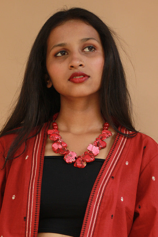 Necklace | Compressed Coral Beads | Red