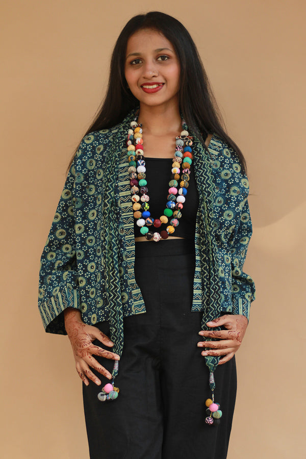Rangat | Necklace Scarf | Mul Ajrakh | Sea Green Chevron