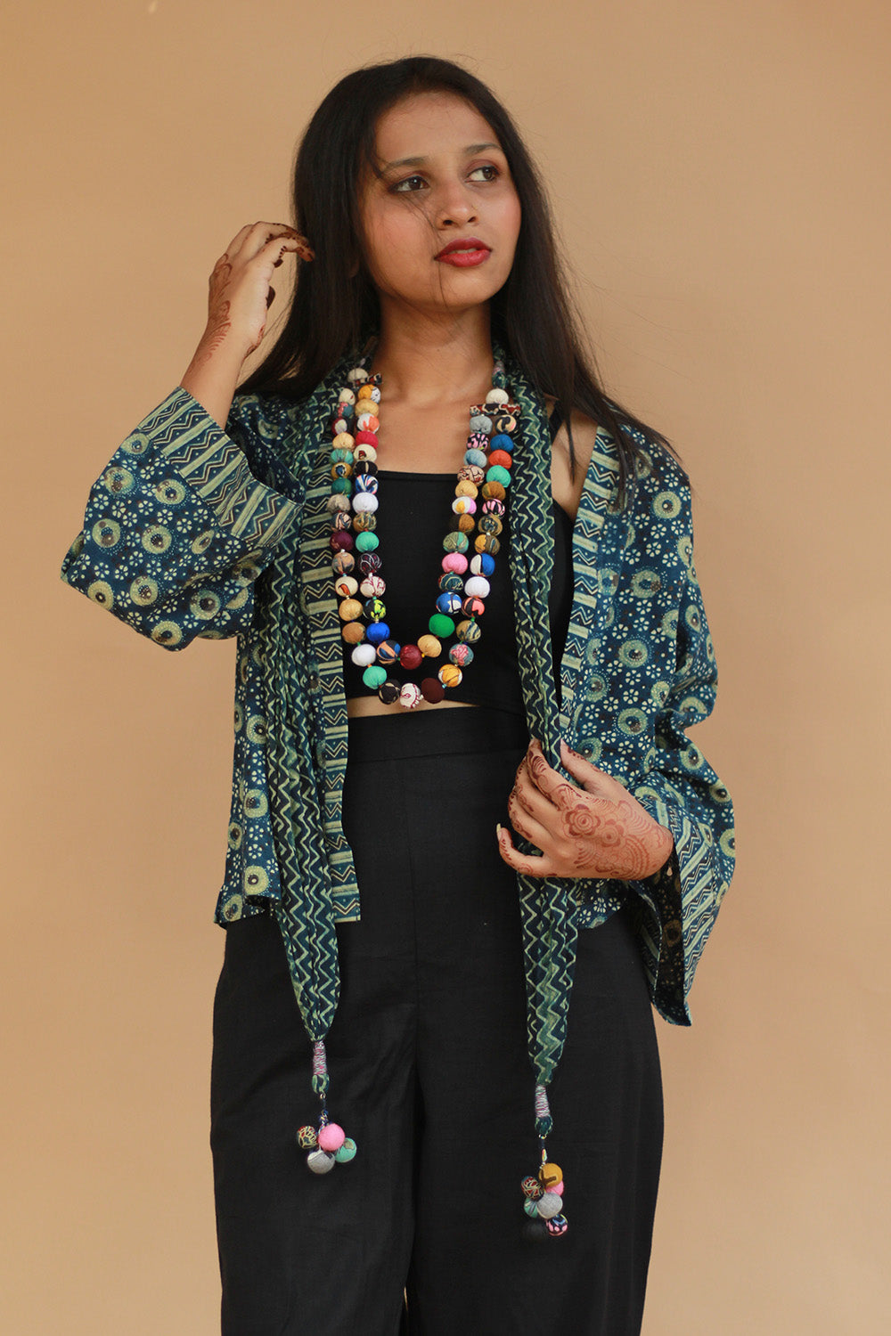 Raahat | Light Jacket | Ajrakh | Sea Green