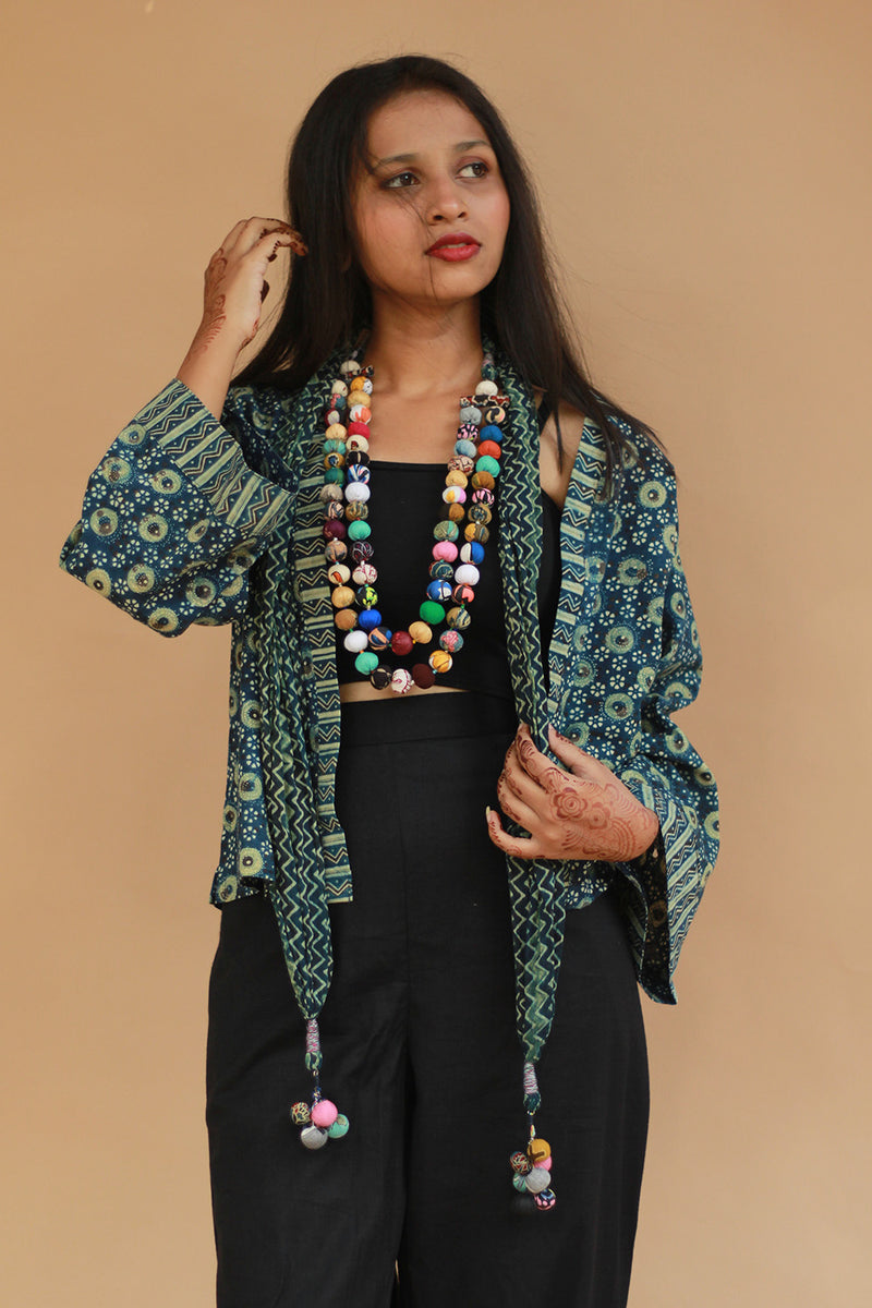 Raahat | Summer Jacket | Ajrakh | Sea Green