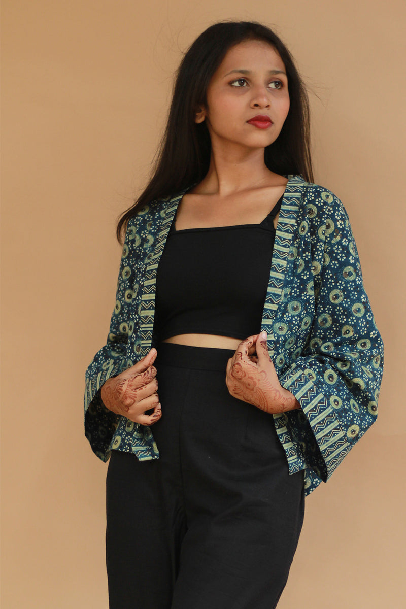 Raahat | Summer Jacket | Ajrakh | Sea Green