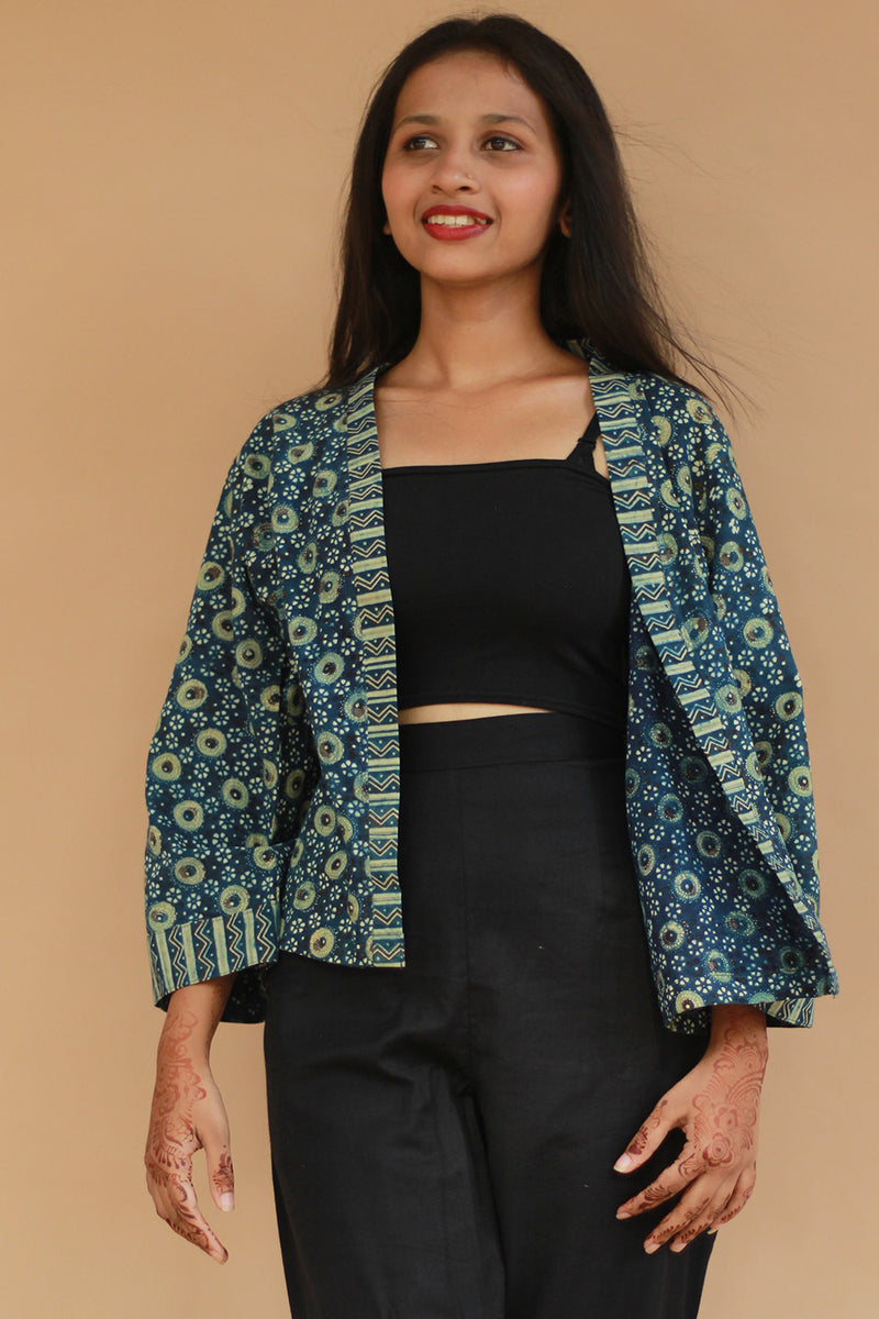Raahat | Summer Jacket | Ajrakh | Sea Green
