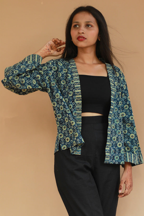 Raahat | Summer Jacket | Ajrakh | Sea Green