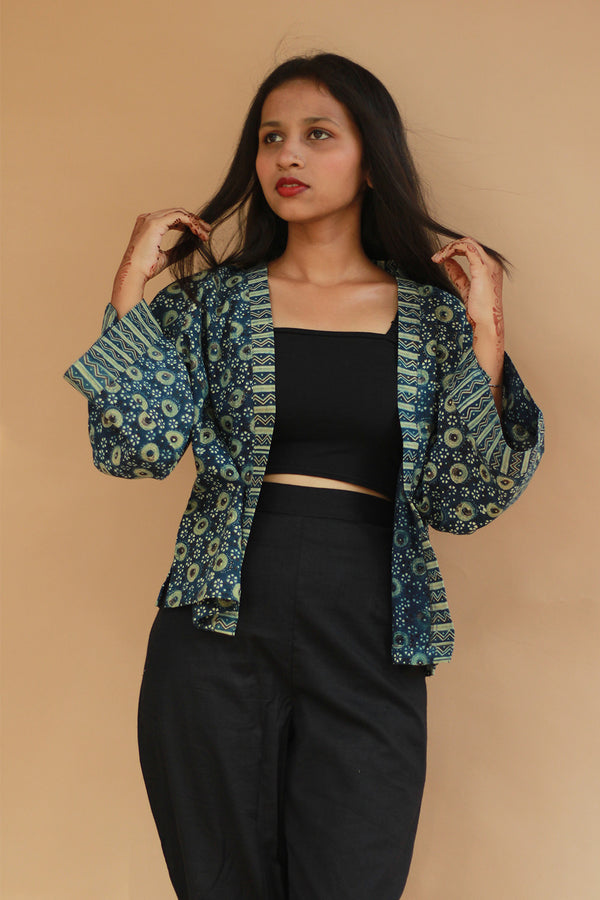 Raahat | Summer Jacket | Ajrakh | Sea Green