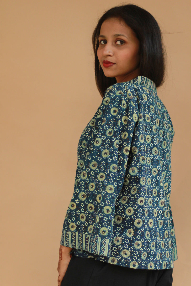 Raahat | Summer Jacket | Ajrakh | Sea Green