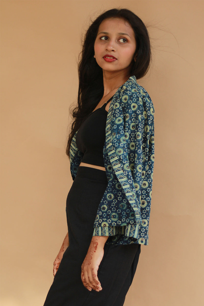 Raahat | Summer Jacket | Ajrakh | Sea Green