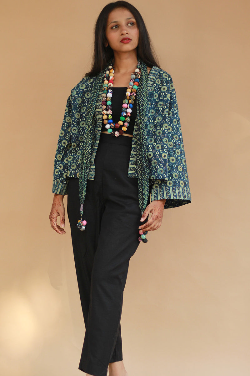 Raahat | Summer Jacket | Ajrakh | Sea Green
