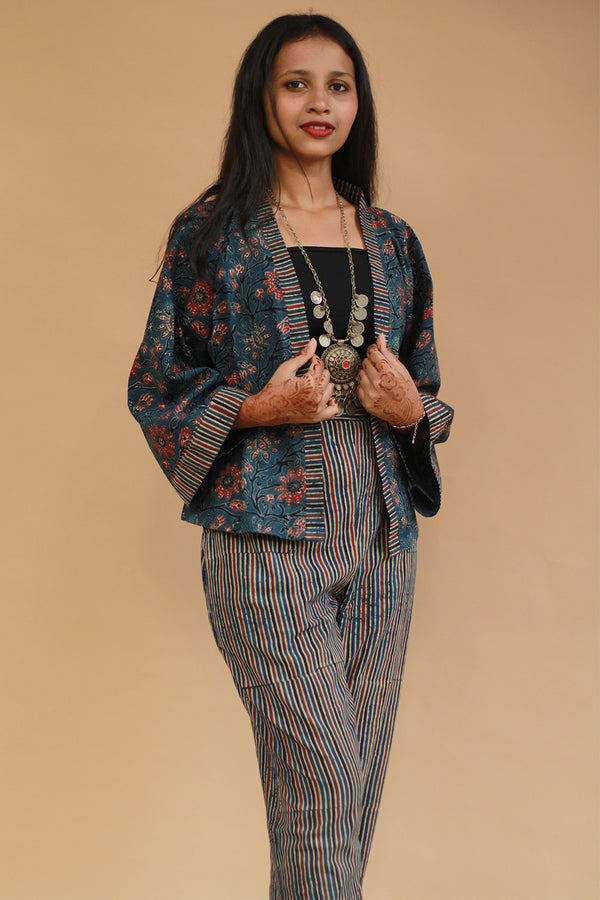 Raahat | Summer Jacket | Ajrakh | Deep Blue