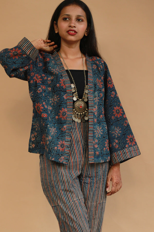 Raahat | Summer Jacket | Ajrakh | Deep Blue