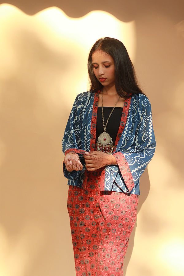 Raahat | Summer Jacket | Indigo with Red Ajrakh