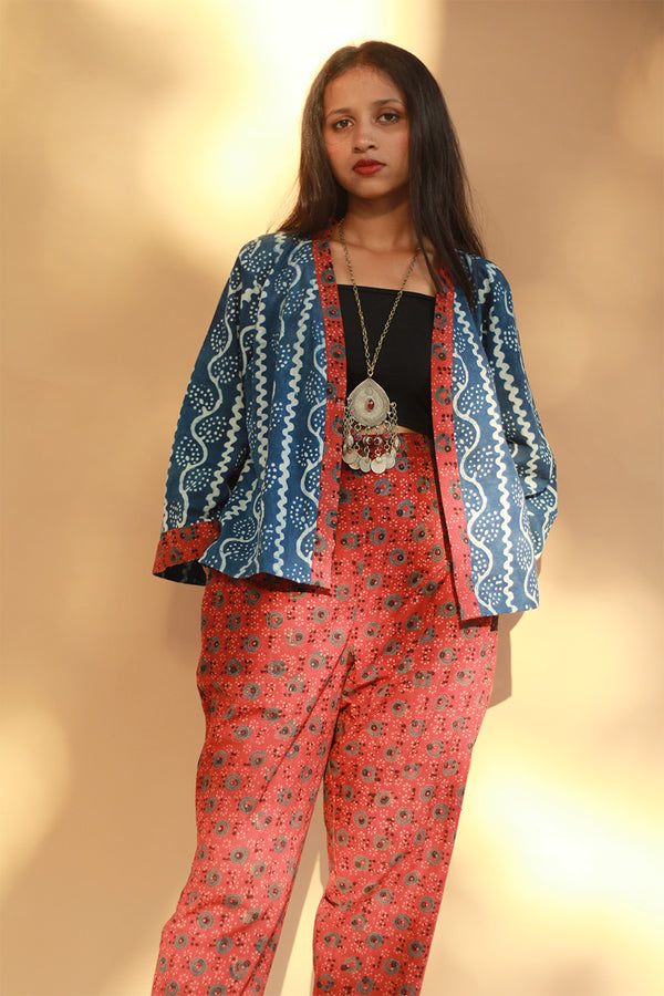 Raahat | Summer Jacket | Indigo with Red Ajrakh