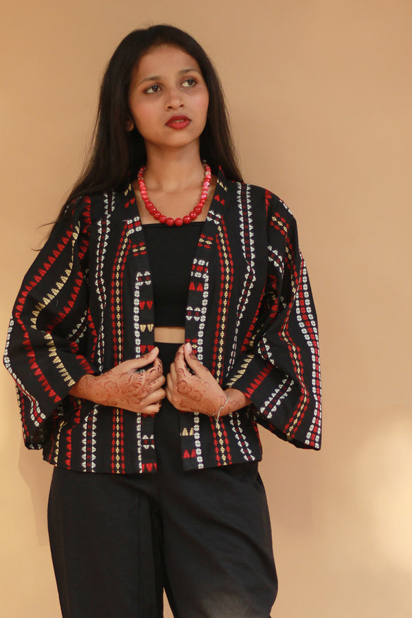Raahat | Summer Jacket | South Cotton | Noir with Red & White
