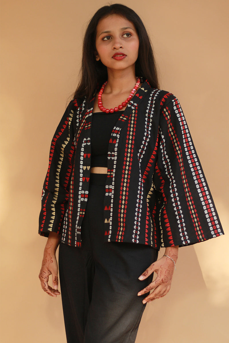 Raahat | Summer Jacket | South Cotton | Noir with Red & White
