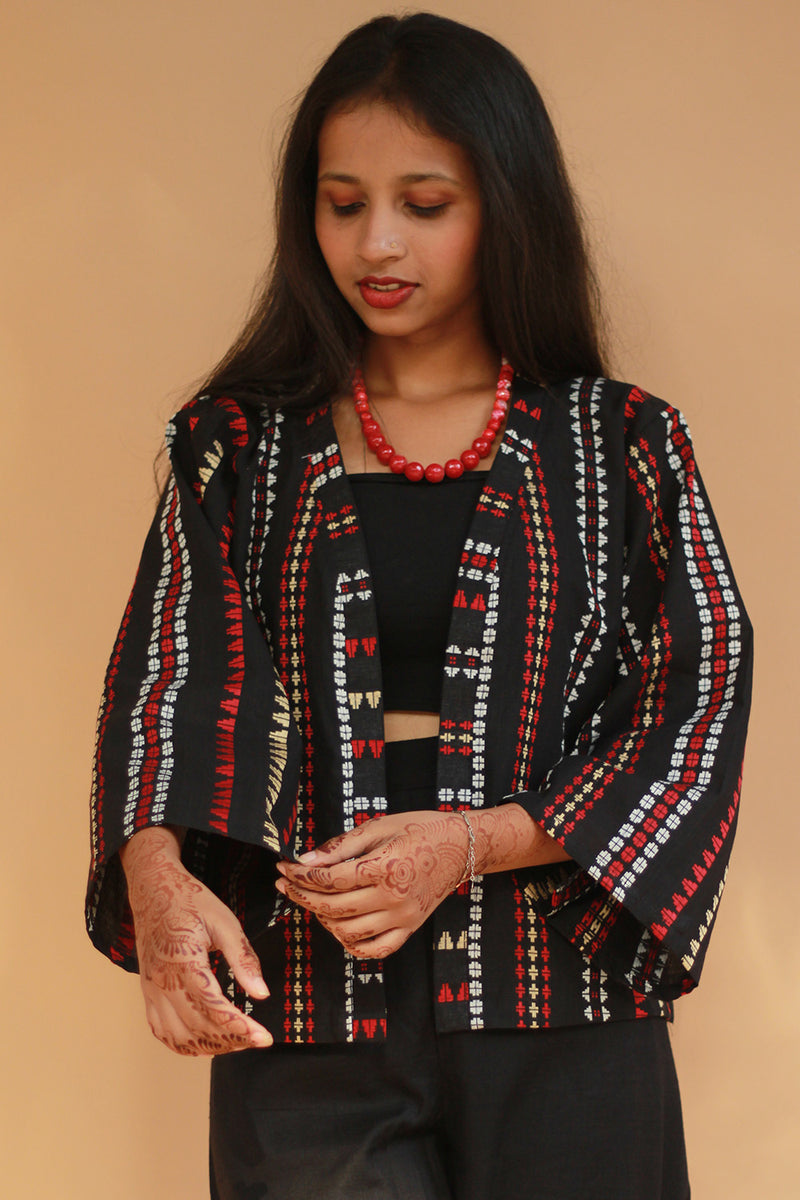 Raahat | Summer Jacket | South Cotton | Noir with Red & White