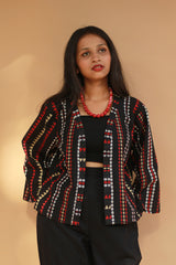 Raahat | Summer Jacket | South Cotton | Noir with Red & White