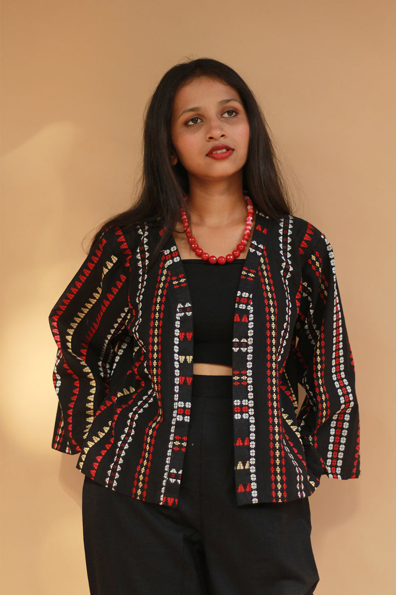 Raahat | Summer Jacket | South Cotton | Noir with Red & White