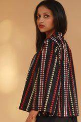 Raahat | Summer Jacket | South Cotton | Noir with Red & White