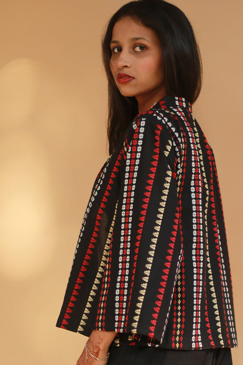 Raahat | Summer Jacket | South Cotton | Noir with Red & White