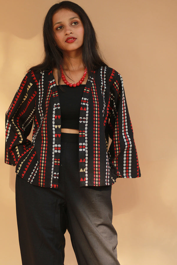 Raahat | Summer Jacket | South Cotton | Noir with Red & White